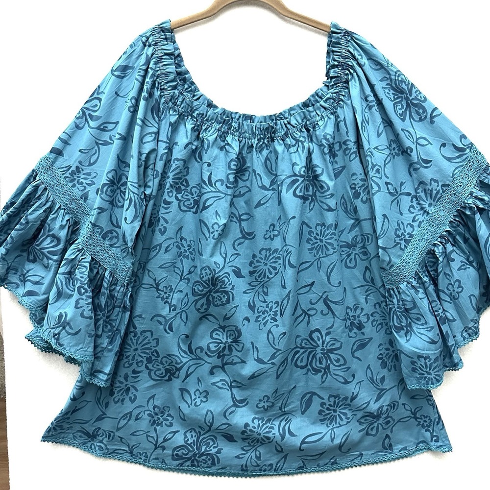 RU Apparel Womens XL Off Shoulder Top Bell Sleeves Elastic Crochet Aloha Western
